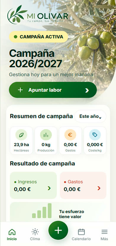 Pantalla de inicio de MI OLIVAR
