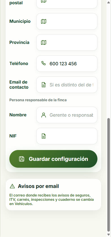 Configuración, responsable