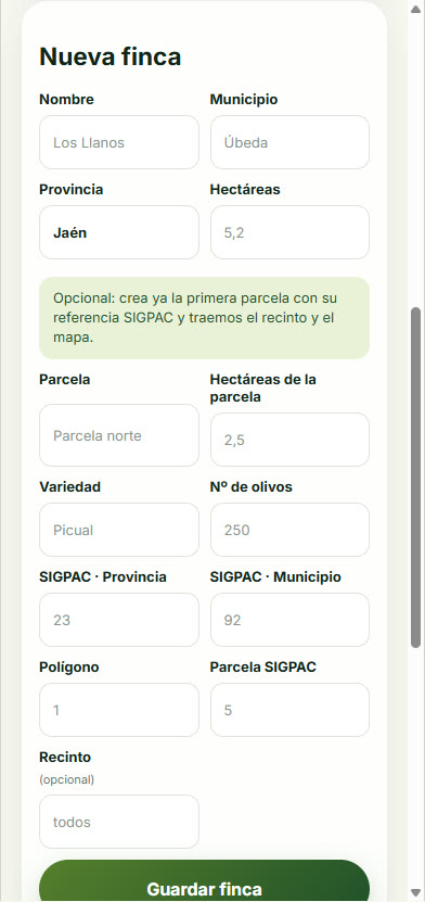 Formulario de nueva finca
