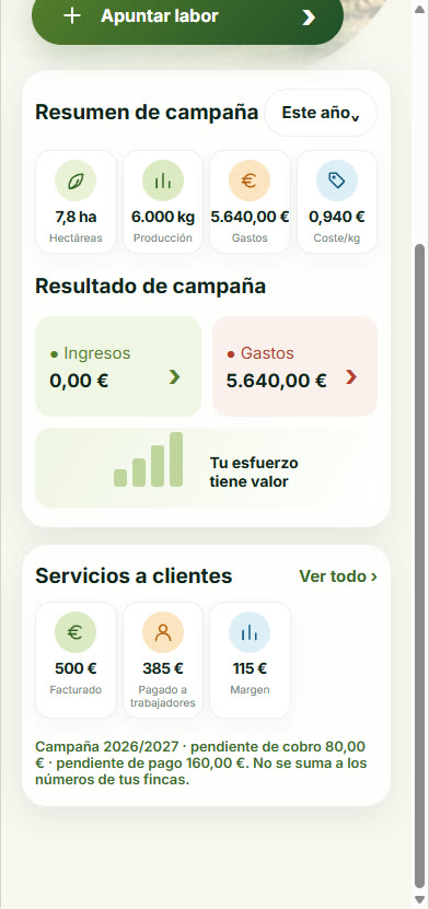 Tarjeta de servicios en Inicio