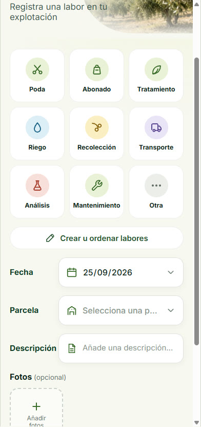Elegir el tipo de labor