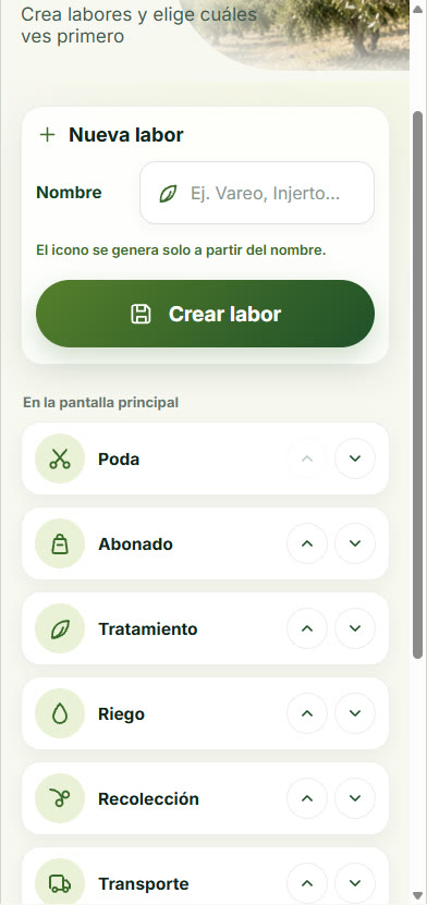 Crear u ordenar labores