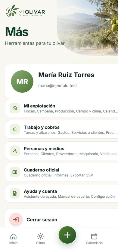 Menú Más, bloques plegados