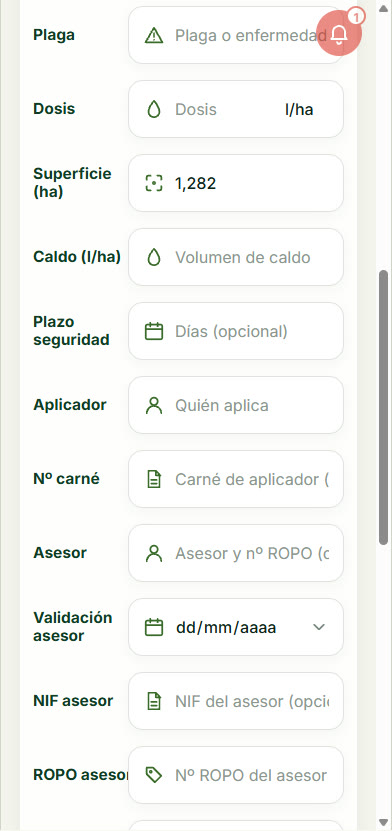 Registro, dosis y aplicador
