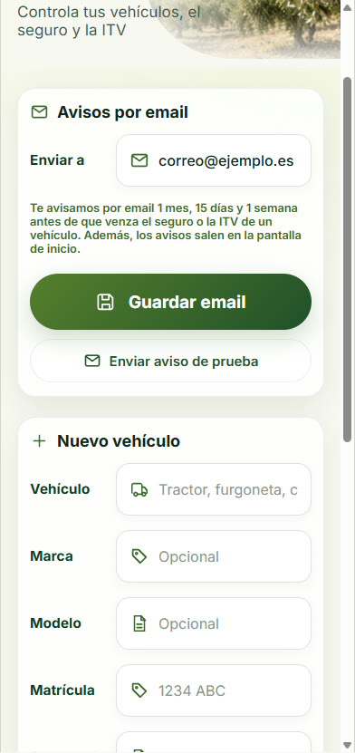 Avisos por email y nuevo vehículo
